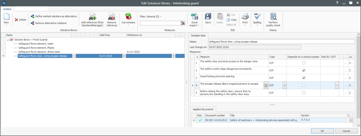 Screenshot of a solution library in Safexpert