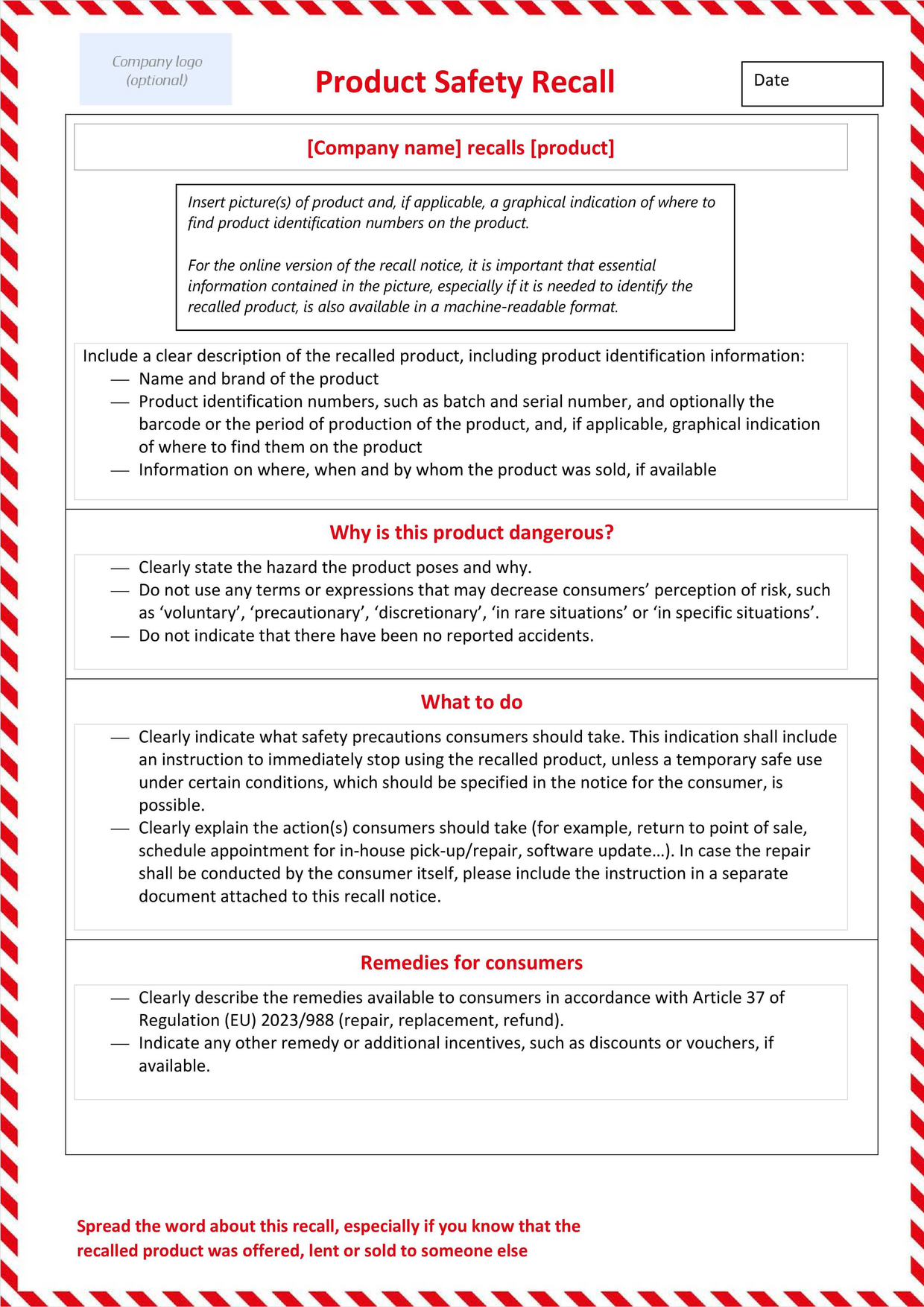 Image of a product recall template